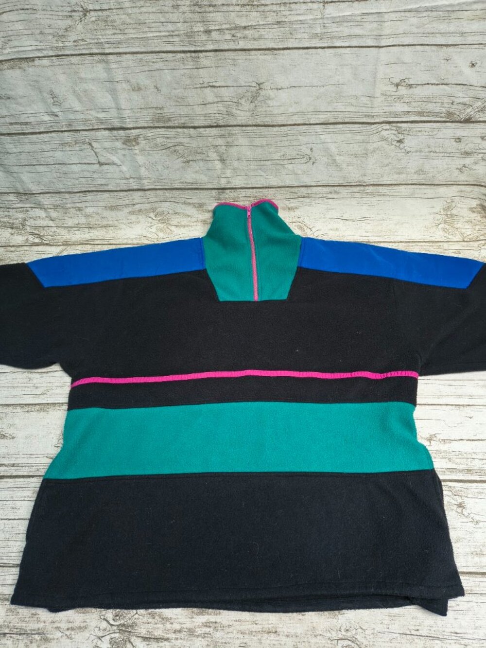 Vintage Phillipe Martin Plus Black Teal Blue Pink Colorblock Fleece